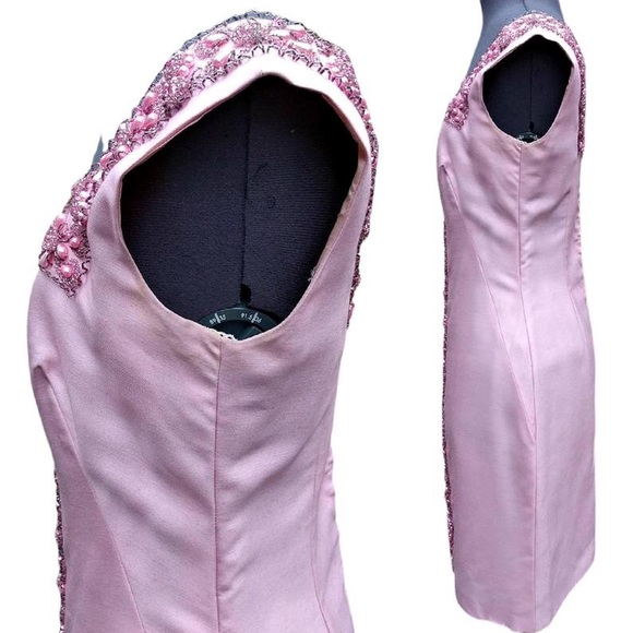 Vintage 60s Mod pink beaded silk cocktail dress - Picture 3 of 5